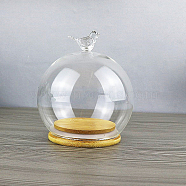 Bird Glass Dome Cover, Decorative Display Case, Cloche Bell Jar Terrarium with Wood Base, for DIY Preserved Flower Gift, Clear, 120mm(WG89225-01)