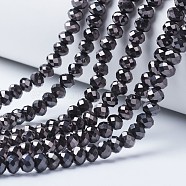 Electroplate Transparent Glass Beads Strands, Full Plated, Faceted, Rondelle, Gunmetal Plated, 4x3mm, Hole: 0.4mm, about 113~115pcs/strand, 41~42cm(EGLA-A034-T4mm-UA08)
