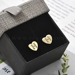 Rack Plating Brass Micro Pave Clear Cubic Zirconia Stud Earrings, Heart, Letter H, 8.5x9.5mm(EJEW-K299-01G-H)