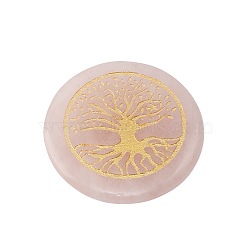 Natural Rose Quartz Carved Tree of Life Pattern Flat Round Stone, Pocket Palm Stone for Reiki Balancing, Home Display Decorations, 30mm(PW-WG43126-03)