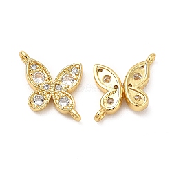 Rack Plating Brass Pave Cubic Zirconia Connector Charms, Butterfly Links, Cadmium Free & Lead Free, Long-Lasting Plated, Real 18K Gold Plated, 12x13x3mm, Hole: 1.2mm(KK-D087-04G)