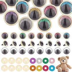 32 Sets 8 Colors Glitter Plastic Craft Doll Eyes, with Eyes Washers, Safety Eyes, Stuffed Toy Eyes, Half Round, Mixed Color, 21.5x18mm, 4 sets/color(KY-HY0001-13A)