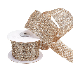 5 Yards Flat Christmas Glitter Metallic Wired Ribbon, Polyester Decorative Ribbon for Gift Wrapping, Tree Decor, Christmas Party Supplies, Gold, 2-1/4 inch(56mm)(OCOR-WH0070-74A)