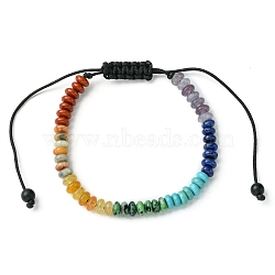 Natural & Synthetic Mixed Gemstone Flat Round Braided Bead Bracelets, Adjustable Nylon Thread Kids Bracelet, Inner Diameter: 1-5/8~3-5/8 inch(4~9.2cm)(BJEW-JB09710-01)