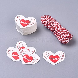 Paper Gift Tags, Hange Tags, For Arts and Crafts, with Cotton Cords, for Valentine's Day, Heart with Word Sweet, White & Red, 40x45x0.5mm; 50pcs/set(CDIS-L004-D04)
