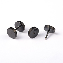 Flat Round 304 Stainless Steel Earlobe Plugs, Screw Back Earrings, Hypoallergenic Earrings, Gunmetal, 11x8mm, Pin: 1mm(X-EJEW-L164-05B)