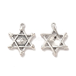 Tibetan Style Alloy Pendants, Star of David with Eye Charm, Antique Silver, 25x19x2mm, Hole: 2mm, about 277pcs/500g.(TIBE-B001-27AS)