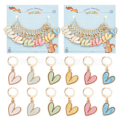 Heart Alloy & Acrylic Pendant Stitch Markers, Crochet Leverback Hoop Charms, Locking Stitch Marker with Wine Glass Charm Ring, Mixed Color, 3.4cm, 6 colors, 3pcs/color, 18pcs/set, 2 sets/box(HJEW-AB00308)