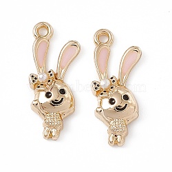 Alloy Enamel Pendants, Golden, Rabbit Charm, Misty Rose, 23x9.5x3.5mm, Hole: 1.6mm(ENAM-K066-07B)