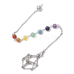 304 Stainless Steel Chain Macrame Pouch Empty Stone Holder Dowsing Pendulums, with Chakra Round Natural & Synthetic Gemstone Beads, Stainless Steel Color, 256mm, Hole: 2.5mm(HJEW-JM02327-02)