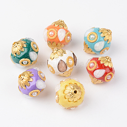 Round Handmade Indonesia Beads, with Acrylic and Alloy Cores, Golden, Mixed Color, 24~25x22~23mm, Hole: 1.6~2mm(IPDL-L002-08)