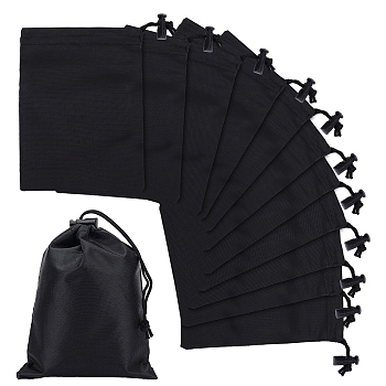 Polyester Bags, with Drawstring Ropes, Rectangle, Black, 16x12x0.02cm