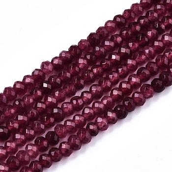 Natural White Jade Bead Strands, Dyed, Faceted, Rondelle, Camellia, 4x3mm, Hole: 1mm, about 110~113pcs/strand, 13.78~14.17 inch(35~36cm)