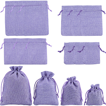 16Pcs 4 Styles Polyester Imitation Burlap Packing Pouches Drawstring Bags, for Christmas, Wedding Party and DIY Craft Packing, Medium Purple, 9~18x7~13cm, 4pcs/style