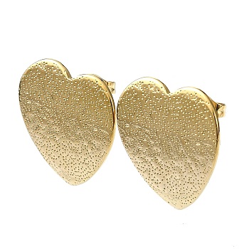 Ion Plating(IP) 201 Stainless Steel Stud Earrings, with 304 Stainless Steel Pins, Textured Heart, Real 18K Gold Plated, 20x20mm