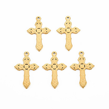 201 Stainless Steel Pendants, Cross, Real 18K Gold Plated, 31x19.5x1mm, Hole: 1.6mm