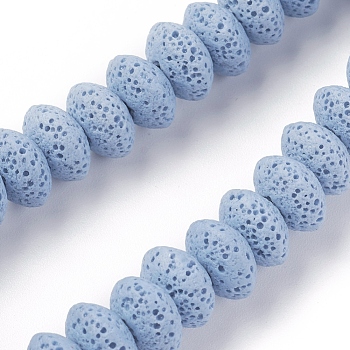 Natural Lava Rock Beads Strands, Dyed, Rondelle, Light Steel Blue, 10~11x6mm, Hole: 1.8mm, about 34 pcs/Strand, 7.87 inch(20cm)