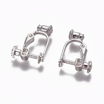 Brass Screw Clip-on Earring Converters Findings, Spiral Ear Clip, for Non-Pierced Ears, Silver, 17x13x5mm, Hole: 0.6mm
