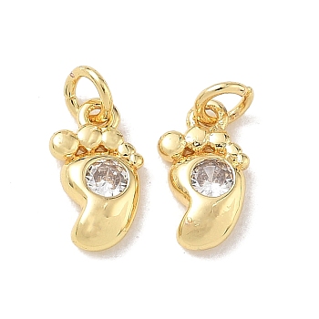 Brass Micro Pave Cubic Zirconia Charms, Footprint Charms, Real 18K Gold Plated, Clear, 10.5x6x2.2mm, Hole: 2.5mm