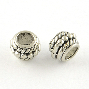 Tibetan Style Alloy European Beads, Column, Large Hole Beads, Cadmium Free & Lead Free, Antique Silver, 5.5x7.5mm, Hole: 4mm, about 1265pcs/1000g