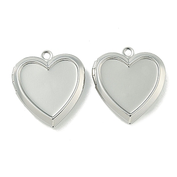 Rack Plating Heart Brass Locket Pendants, Cabochon Settings, Long-Lasting Plated, Lead Free & Nickel Free & Cadmium Free, Long-Lasting Plated, Platinum, 25x22.5x4.5mm, Hole: 2mm, Inner Size: 16.5x16.5, Tray: 18.5x17