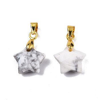Natural Howlite Charms, with Golden Plated Brass Pinch Bail, Star, Star: 12x12.5x5.5mm, Hole: 3.5x4mm