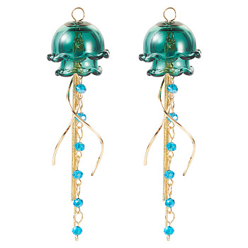 Glass Pendants, with Brass Loops, Jellyfish, Colorful, 85mm