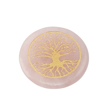 Natural Rose Quartz Carved Tree of Life Pattern Flat Round Stone, Pocket Palm Stone for Reiki Balancing, Home Display Decorations, 30mm