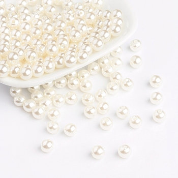 Imitation Pearl Acrylic Beads, Round, White, 6mm, hole: about 1mm