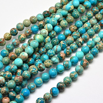 Natural Imperial Jasper Round Bead Strands, Dyed, Turquoise, 8mm, Hole: 1mm, about 49pcs/strand, 15.4 inch