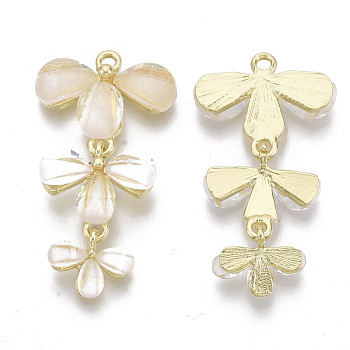 Acrylic Pendants, with Light Gold Plated Alloy Findings, Flower, PapayaWhip, 40x22x4mm, Hole: 2mm