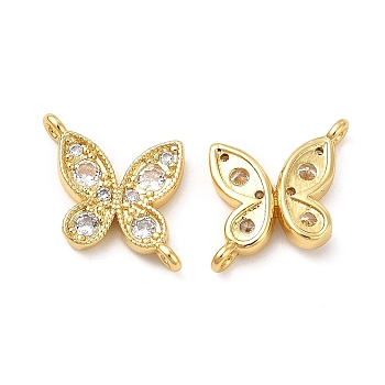 Rack Plating Brass Pave Cubic Zirconia Connector Charms, Butterfly Links, Cadmium Free & Lead Free, Long-Lasting Plated, Real 18K Gold Plated, 12x13x3mm, Hole: 1.2mm