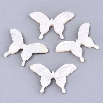 Natural White Shell Beads, Mother of Pearl Shell Beads, Butterfly, Creamy White, 19x29x2.5mm, Hole: 0.8mm