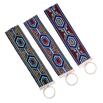3Pcs Vintage Polyester Ribbon Keychain, with Iron Key Rings, Platinum, 170mm