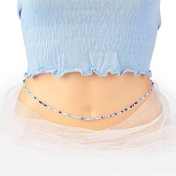 Summer Jewelry Waist Beads, Body Chain, Faceted Glass Beaded Belly Chain, Bikini Jewelry for Woman Girl, Blue, 31-1/2 inch(80cm), Beads: 3x2.5mm