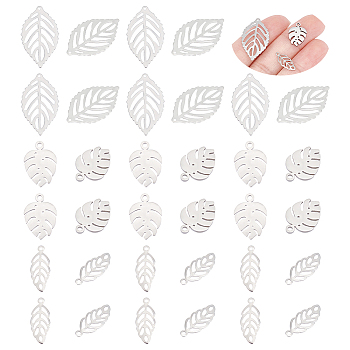 60Pcs 3 Style 304 & 316 Stainless Steel Charms, Leaf, Stainless Steel Color, 13~24x5.5~14x0.3~1mm, Hole: 0.8~1mm, 20pcs/style