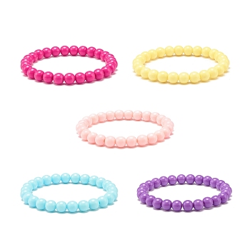 Acrylic Beaded Stretch Bracelets, Mixed Color, 1/4 inch(0.8cm), Inner Diameter: 2-1/8 inch(5.3cm)