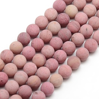 Natural Frosted Rhodonite Round Bead Strands, 4mm, Hole: 1mm, about 85~90pcs/strand, 14.9~15.6 inch