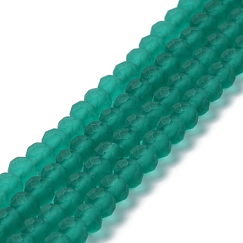 Transparent Glass Beads Strands, Faceted, Frosted, Rondelle, Teal, 8mm, Hole: 1mm, about 63~65pcs/strand, 39~40cm