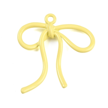 Baking Paint Alloy Pendants, Bowknot, Champagne Yellow, 45x42x6mm, Hole: 3mm