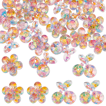 24Pcs 2 Styles Transparent Resin Cabochons, with Colorful Paillette, Cherry & Flower Shape, Mixed Color, 18~20x18.5~21x8mm, 12pcs/style