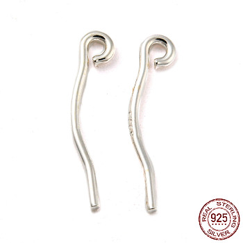 925 Sterling Silver Eye Pins, with S925 Stamp, Silver, 21 Gauge, 12.5x2.5mm, Hole: 1mm, Pin: 0.7mm