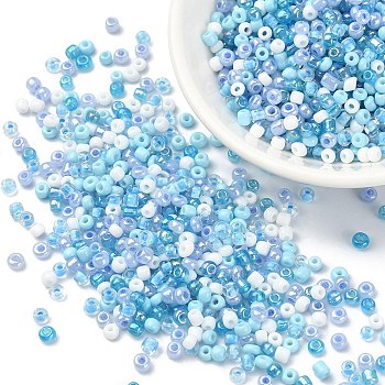 Opaque & Transparent Inside Colours Glass Seed Beads, Round Hole, Round, Light Sky Blue, 3x1.5~2.5mm, Hole: 0.8mm