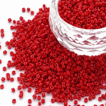 Glass Cylinder Beads, Seed Beads, Baking Paint, Round Hole, Red, 1.5~2x1~2mm, Hole: 0.8mm, about 45000pcs/bag, about 1pound/bag