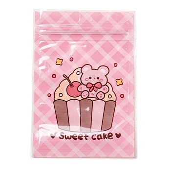Rectangle Plastic Packaging Zip Lock Bags, with Cartoon Animal Pattern, Top Self Seal Pouches, Cherry, 10.9x7.5x0.15cm, Unilateral Thickness: 2.5 Mil(0.065mm)