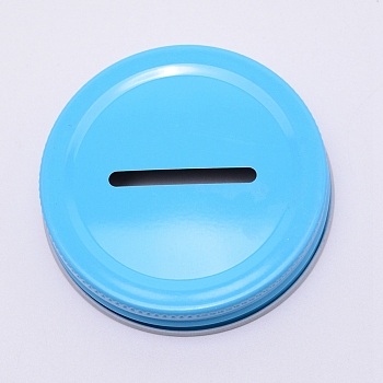 Tinplate Coin Slot Bank Lids, Mason Jar Lid, Deep Sky Blue, 7.2x1.4cm