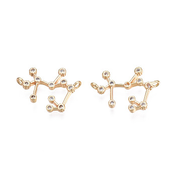 Brass Connector Charms, with Crystal Rhinestone, Real 18K Gold Plated, Cadmium Free & Nickel Free & Lead Free, Twelve Constellation, Sagittarius, 13x19x3mm, Hole: 1.2mm