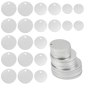 WADORN 30Pcs 3 Styles Aluminum Pendants, Blank Tags, Flat Round, Platinum, 20~30x1mm, Hole: 2.5~3mm, 10pcs/style