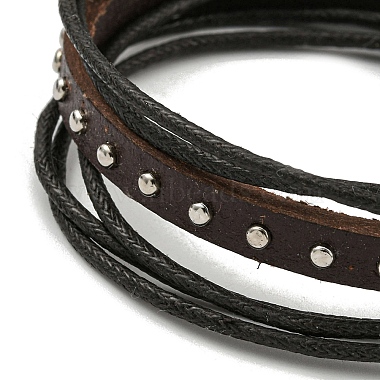 bracelet multi-brins tressé en cuir PU réglable et cordons cirés(BJEW-F468-07)-3