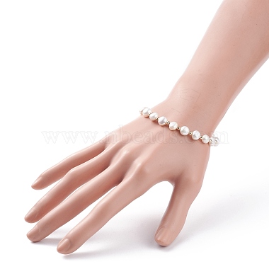 Bracelet en perles de perles naturelles avec mot porte-bonheur en laiton pour femme(BJEW-JB08165-02)-3